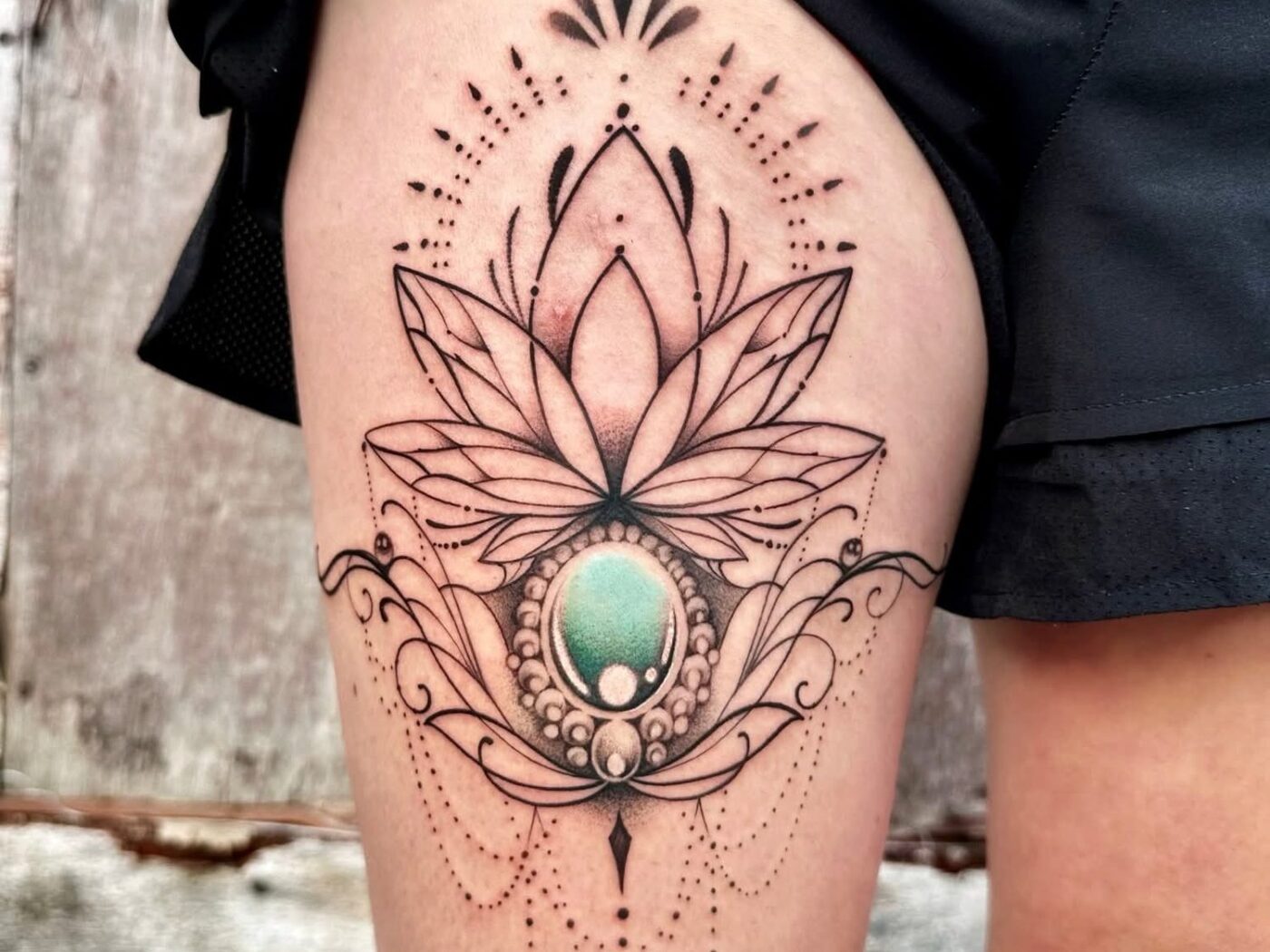 Fine line and mandala tattoo by Hypnotic Art Tattoo Studio, Milton Keynes