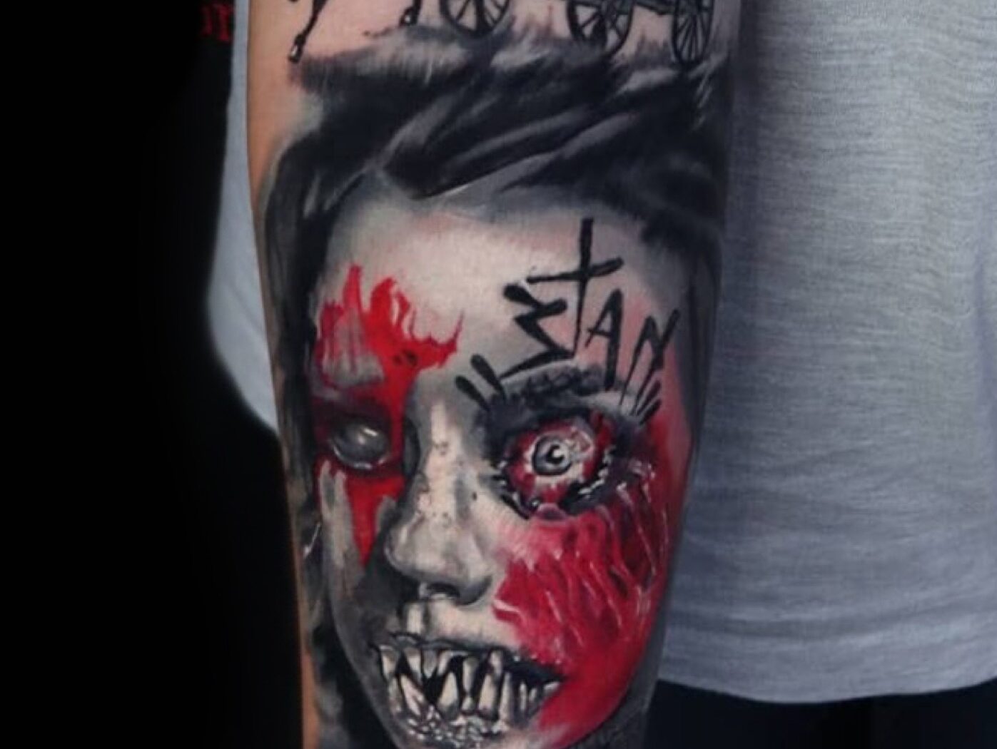 Horror tattoo by Hypnotic Art Tattoo Studio, Milton Keynes